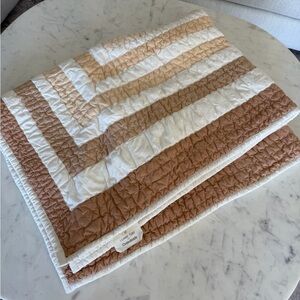Crate&Barrel Neutral Striped Quilted Throw in White and Brown Tones